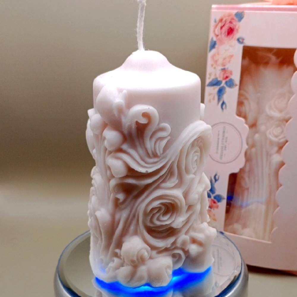 BaRich Hand Made 💕 Elegant White Carved Candle